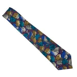 Vintage Viaggio Floral Watercolor Silk Neck Tie Eggplant Purple Blue Yellow
